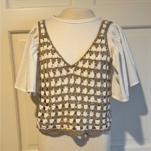 En Saison Crochet Crop Top - White and Brown